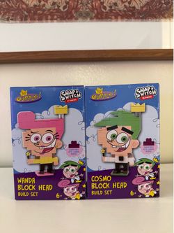 THE FAIRLY ODD PARENTS COSMO & WANDA BLOCK HEAD Snap & Switch Build Set Blocks