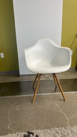 8  White Armchairs w/ Oak Legs