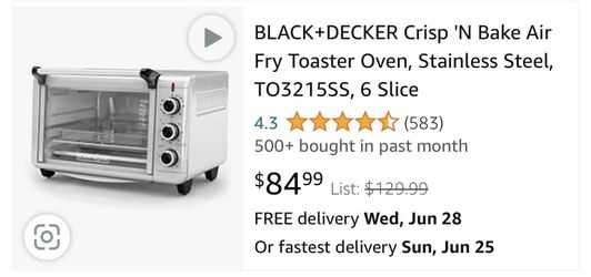 Black & Decker Crisp N Bake Convection Air Fry Toaster Oven 6 Slice  TO3215SS