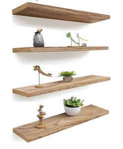 Floating Wood Wall Shelves 17in Set of 4