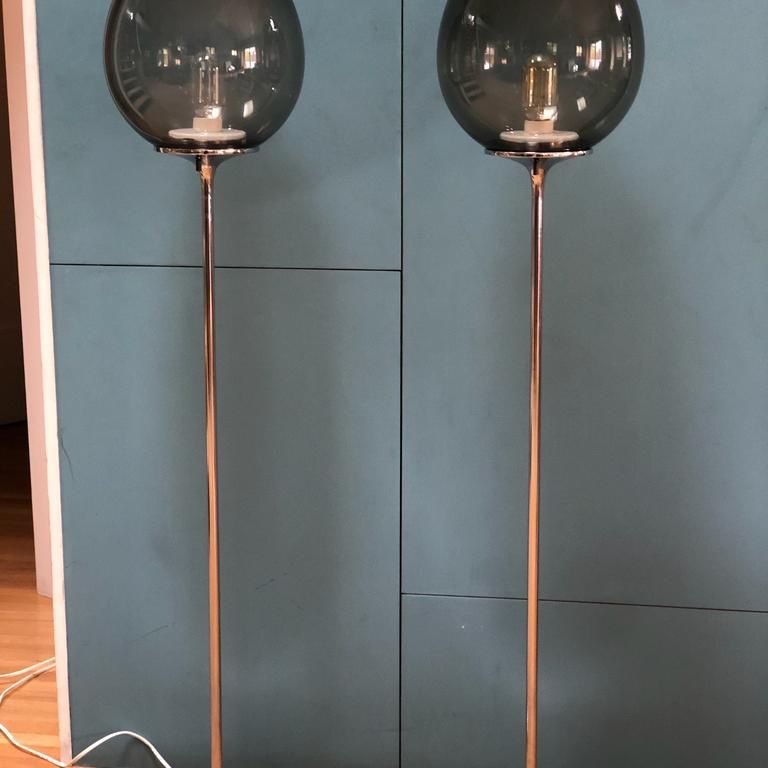 Set of Two Bill Curry Chrome Stem Light Floor Lamps for Design Line, 1965