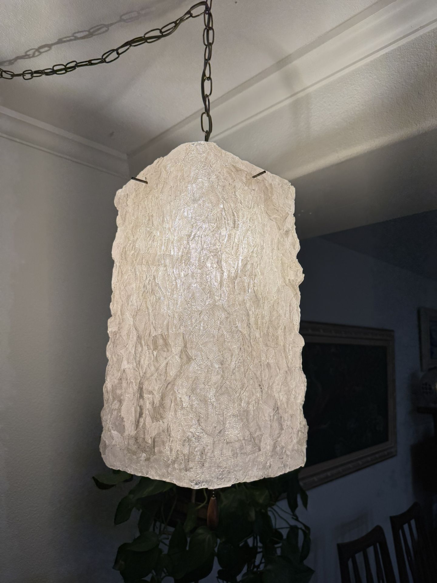 Vintage Mid Century Lucite “Ribbon Candy” Hanging Swag Lamp