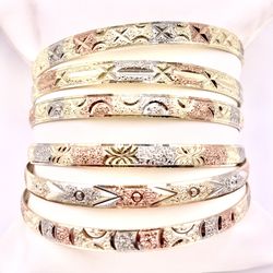 Bangles Bracelet Tricolor Color Filled Pulseras Semanarios Oro Laminado 