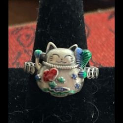 .925 Silver Lucky Money Cat Ring (adjustable)