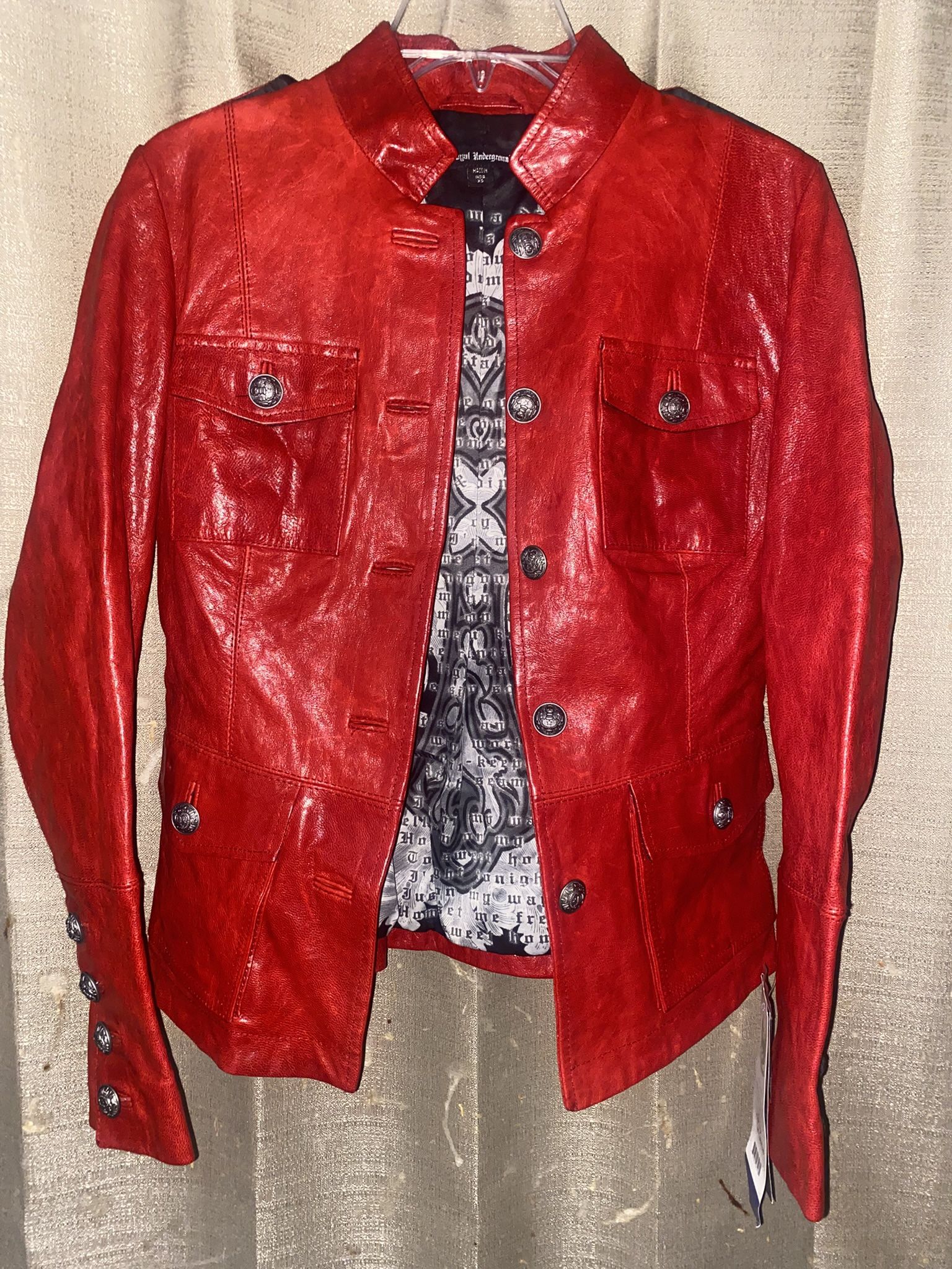 NEW Royal Underground Red Leather Military Jacket Limited Edition Dead Stock Merchandise Size XS