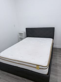 Queen Bed Frame + Mattress – Good Condition