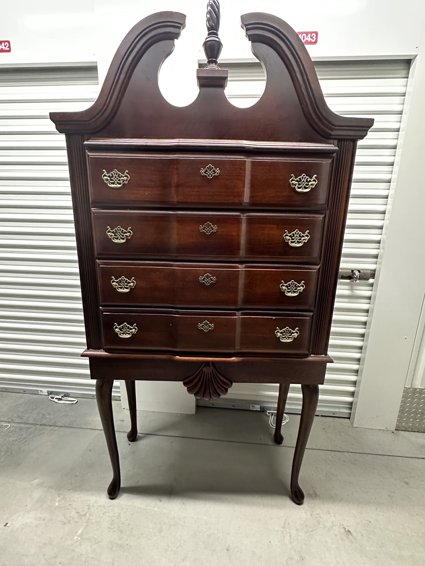 Cherry Wooden Highboy Cabinet 4 Drawer 