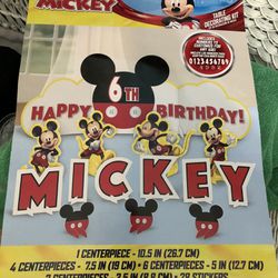 Micky Mouse Centerpieces And Stickers For 6 Years Old Birthday party New In Package 