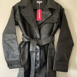 Beginning Boutique Faux Leather Trench Coat 
