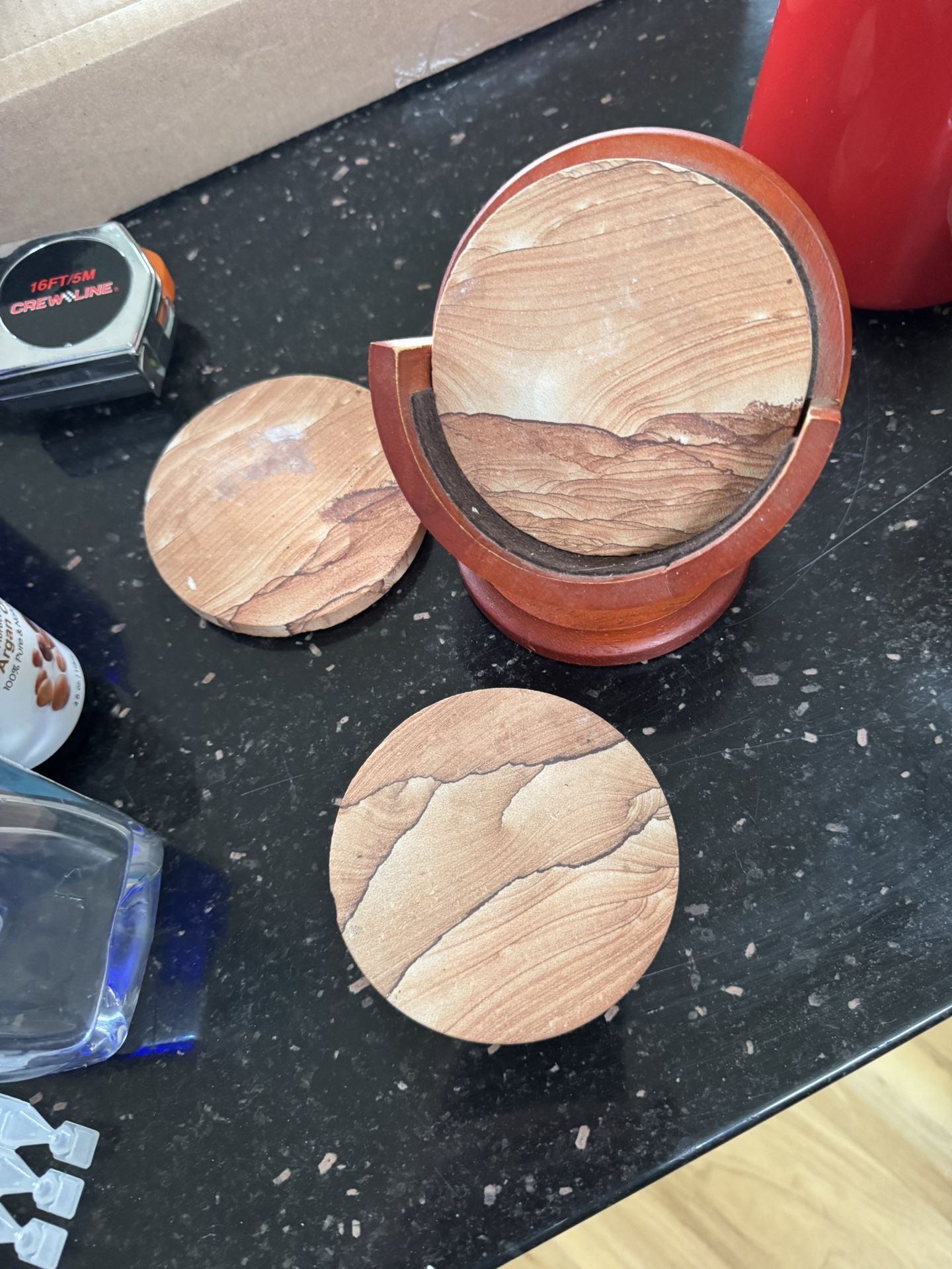 Coasters Sandstone With Cherrywood Holder