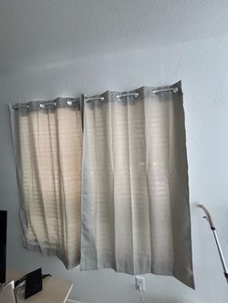 Light beige top curtains (3 different sizes) + 3 curtain rods