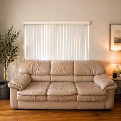 Beige 3-Seat Leather Sofa