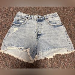 H&M Distressed High-Waisted Denim Shorts