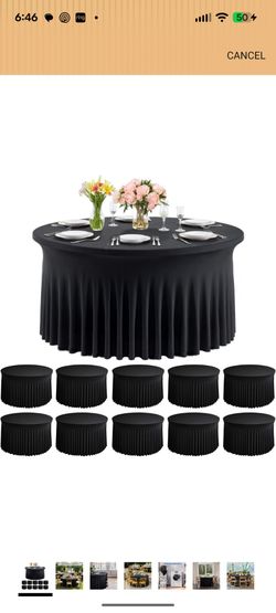 10 Pack Black Round Spandex Tablecloths for 60 inch Table, 120 Inch Spandex Fitted Tablecloths, Wrinkle Free Washable Polyester Tablecloth for Wedding