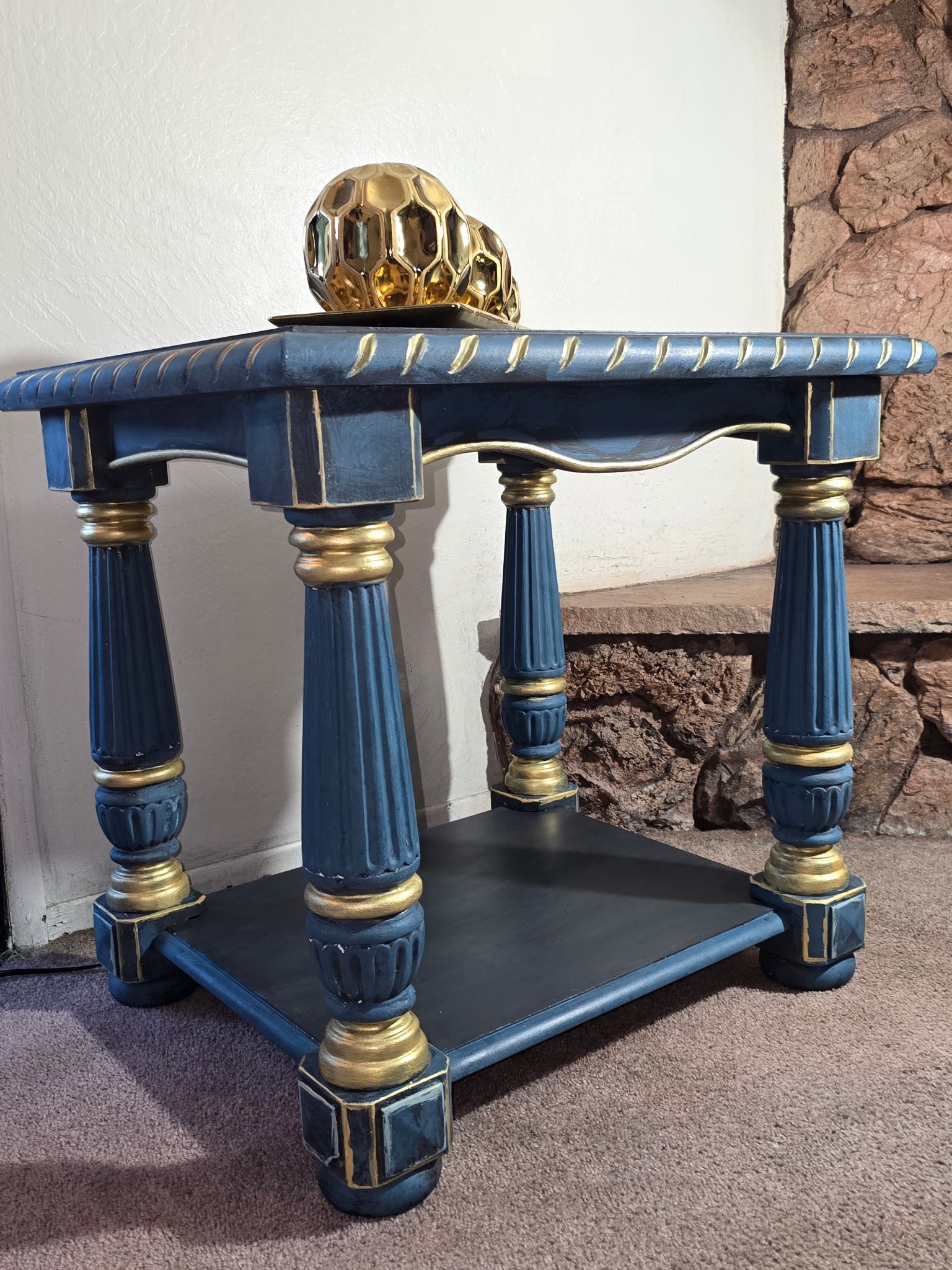 Hand-Painted French Victorian Coffee Table: Rustic Gold Accent Furniture