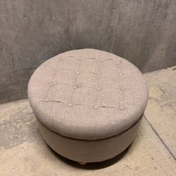 Button Tufted Woven Round Storage Ottoman Large