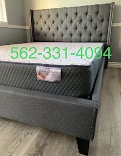 New full size bed with new mattress included button tufted