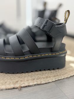 Dr. Martens Blaire quad black leather platform sandals docs