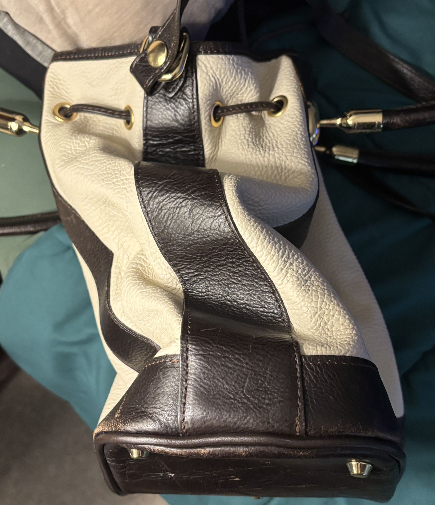 Valentina Pell 12” Dark Brown and Cream Italian Leather Drawstring