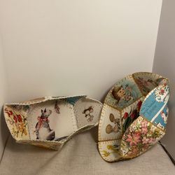 2 vintage handmade basket Basket from MCM greeting cards 60s 70s flowers art box