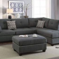 New Gray Or Black Sectional And Ottoman Sofa Couch With Reversible Chaise 