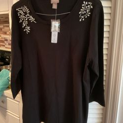 New Chico’s Crystal  Accented Black Sweater Size XL