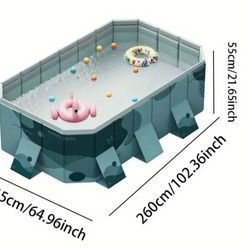 Kids  Party Pool Set - 102.36" Pvc Framed Folding Swimming Pool, Perfect For Indoor/Outdoor Use, 98.43" Spacious