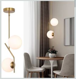 SeeU Brass Pendant Lighting 2 Light Chandelier Gold Globe Pendant Light Fixture Indoor Hanging Light Fixture for Kithchen Island Dinning Room Bedroom
