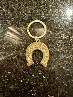 Lucky Horseshoe Gold-tone Pendant Charm with Rhinestones 1.5”