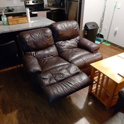 Brown Leather Two Seater Reclining Sofa 
