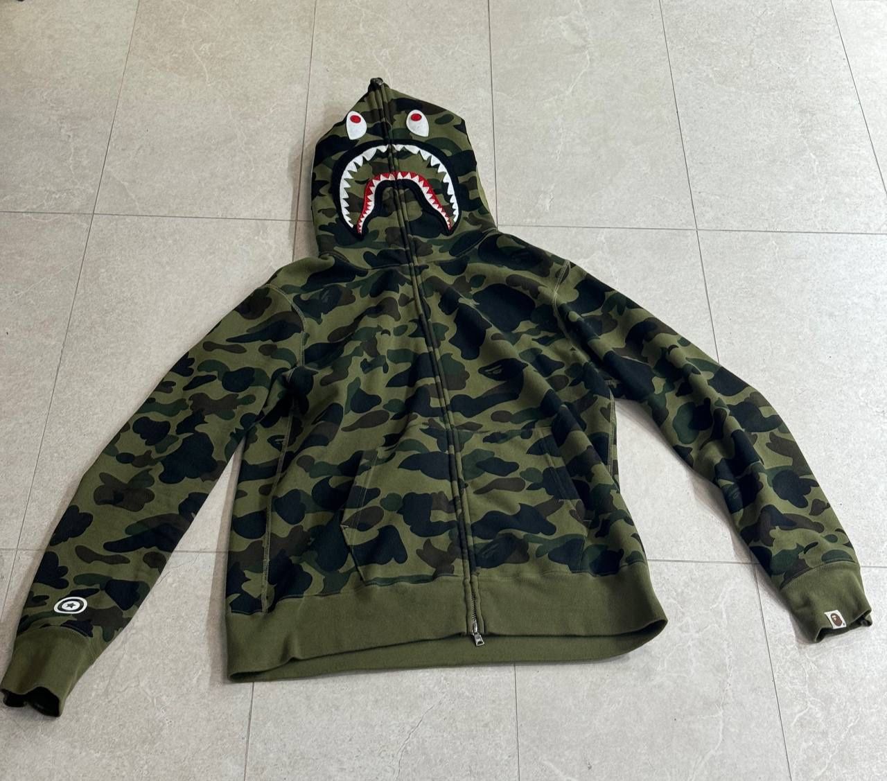 BAPE A Bathing Ape 1st Camo Green Full Zip Shark Hoodie Size L Large