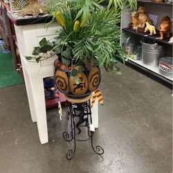 Plant Stand With Fake Plant 