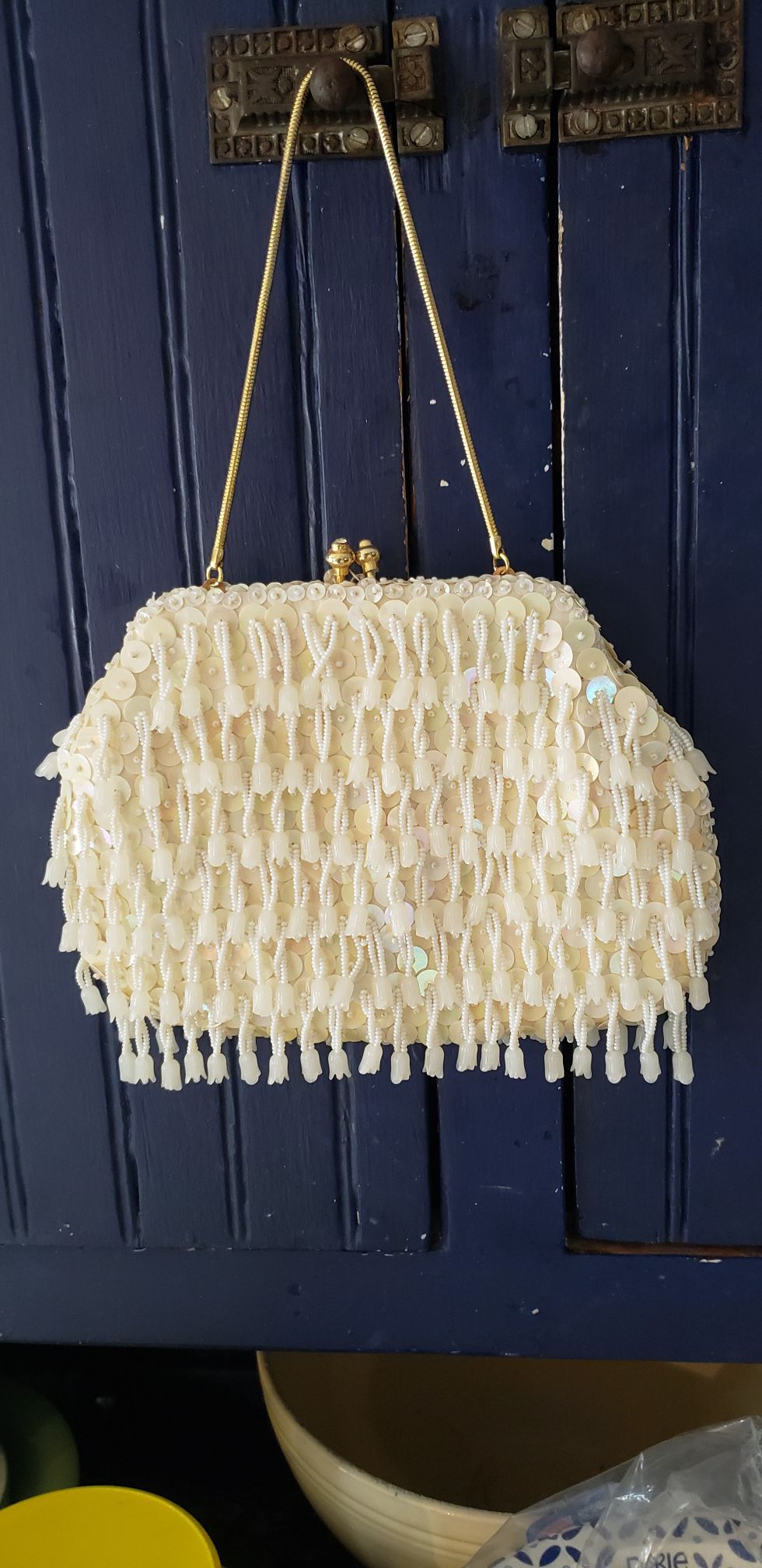 Vintage handmade white sequin clutch purse