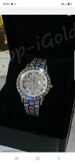 Mens Custom Fully Ice out Bling Round Icy Watch Iced Crystal Quality Stainless Steel