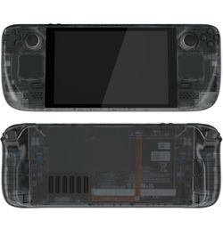 eXtremeRate Clear Slate Black Custom Faceplate Back Plate Shell for Steam Deck LCD, Handheld Console Replacement Housing Case, DIY Full Set Shell Butt