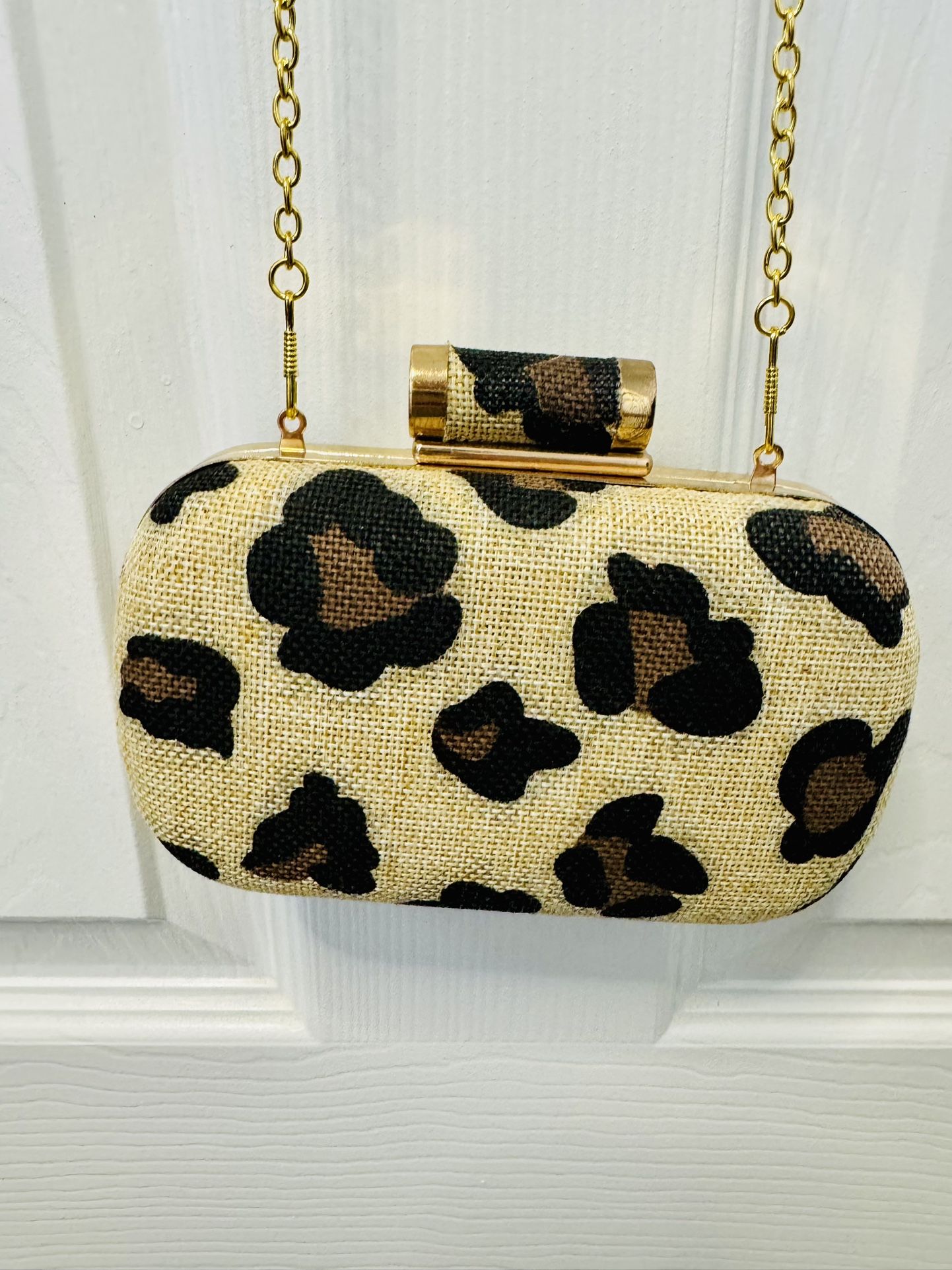 JNB Wild Animal Print Crossbody Fabric Clutch w Gold Chain 24” Hang