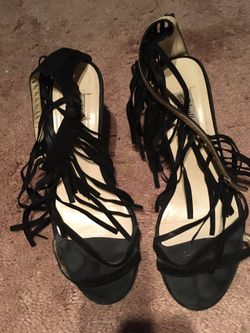 Black fringe suede sandal