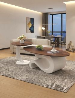 2 PIECE COFFEE TABLE SET WHITE BROWN