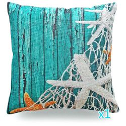 Hofdeco Pillow Cover HEAVY WEIGHT Cotton Linen Starfish Netting Beach 18"x18