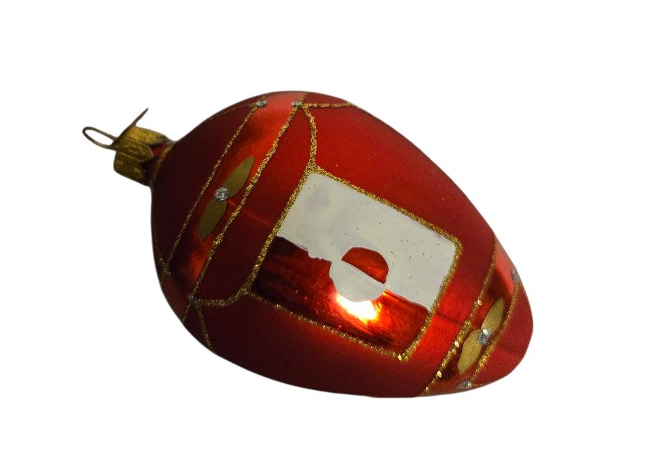 Brinks Nordic  glass egg shaped christmas ornament red ,white ,gold 