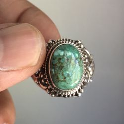 Beautiful Green Turquoise Sterling Ring Size 8.76