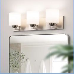 Brand New mirrea 22-inch 3-Light Brushed Nickel Vanity Light Fixture for Mirror, Bathroom Wall Sconce with Frosted White Glass Shades