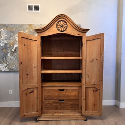 87” Tall Solid Wood Arched Armoire Wardrobe Closet Storage Cabinet w/ 3 Shelves & 2 Drawers- Black Hardware