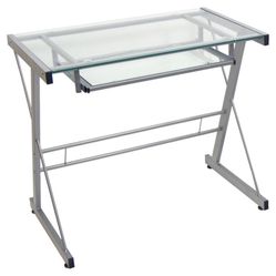 Glass Desk With Keyboard Tray 
