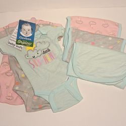 NEW PREEMIE 3 onesies with 3 burp clothes $8 FIRM for ALL!