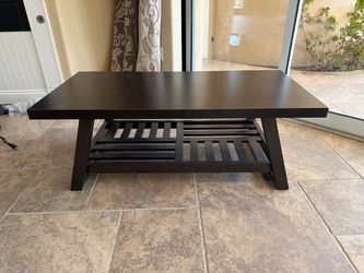 Coffee table, Dark Brown Wood Coffee Table with Lower Shelf