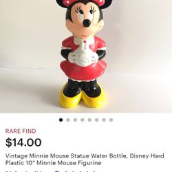 Rare Vintage Minnie Mouse Statue Water Bottle 
