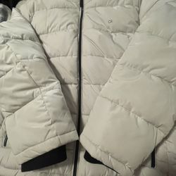 White Calvin Klein Mock-neck Puffer Coat 