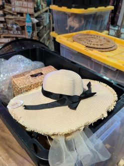 Wide Brim Straw Sun Hat with Black Ribbon