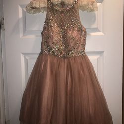 Prom/Party Dress Cocktail Length Peach With Jewels Size 00